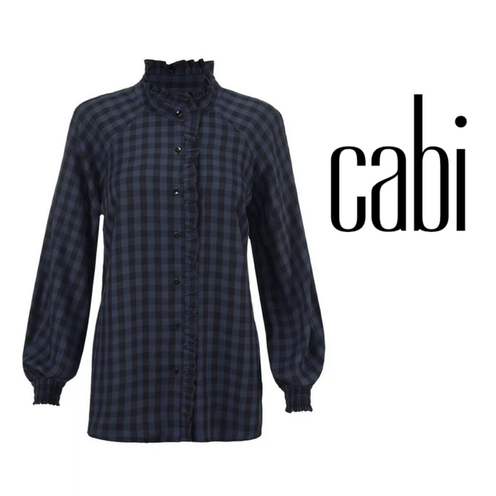 CAbi Aberdeen Dark Checkered Ruffle Blouse